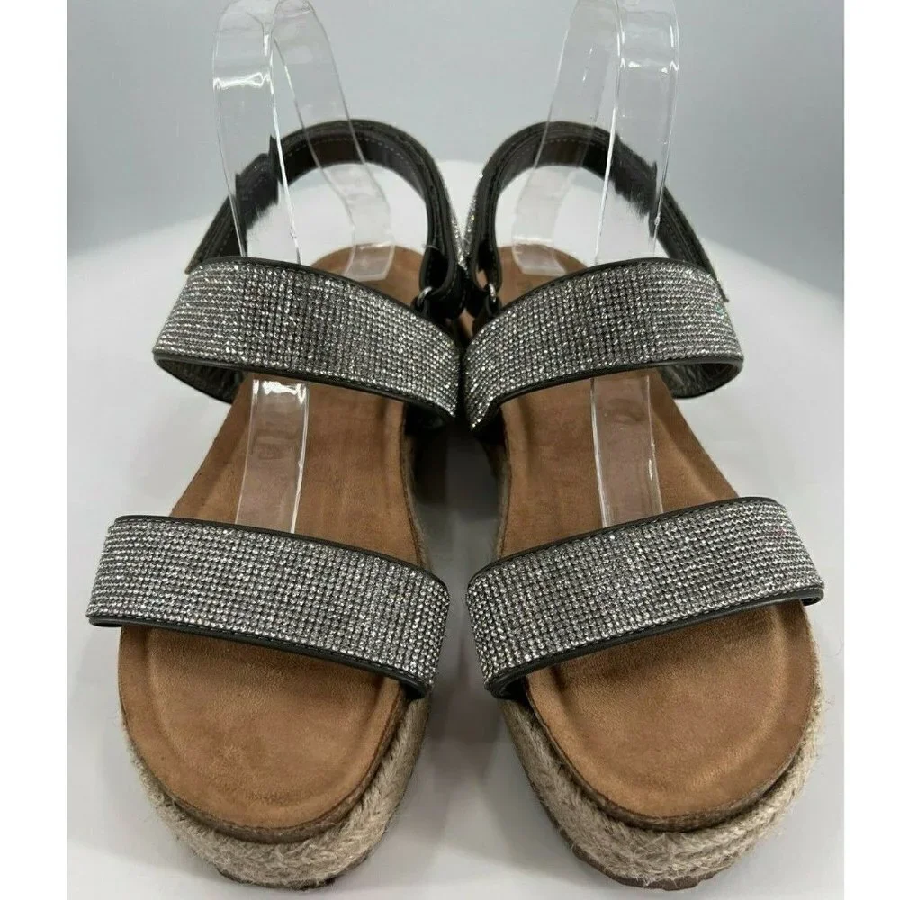 Pierre Dumas Vida 2 Silver Glitter Spadrille Wedge Sandals Elegant Summer 11M